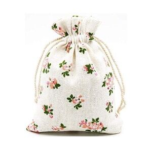 NWOT: Floral Burlap Drawstring Gift Bags / Pouches - 10 pack- 5.5x 3.9 Inch